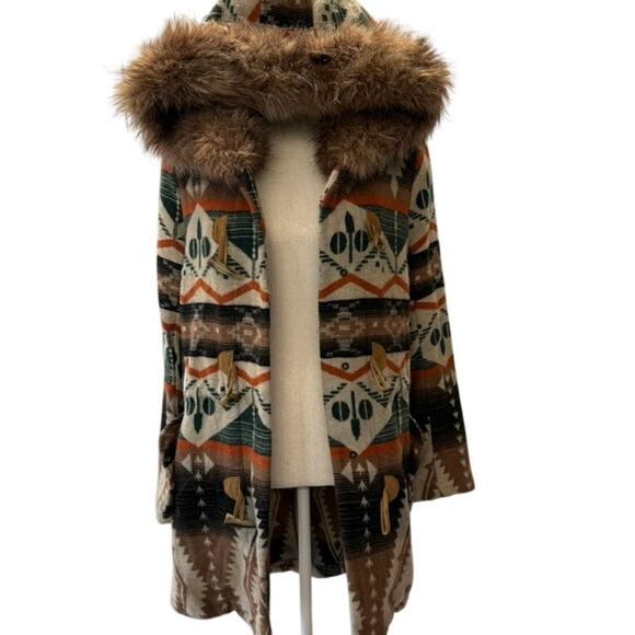 "BB DAKOTA" Aztec Zip Up Jacket/Coat SZ M Western Cowgirl Rodeo Indian PLZ READ! - Picture 1 of 16
